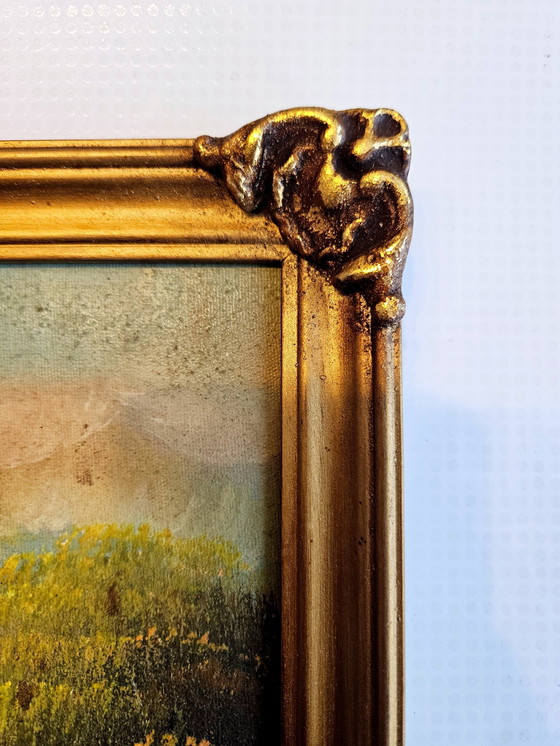 Image 1 of Tableau à l'huile vintage d'Egypte avec cadre en bois