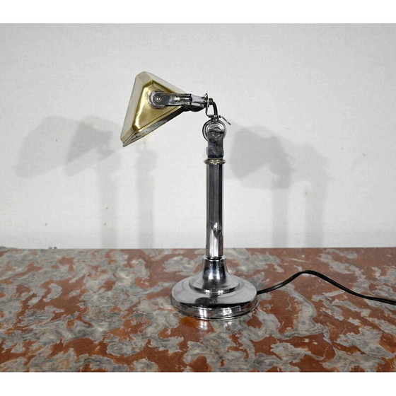 Image 1 of Lampe de bureau vintage avec abat-jour en métal doré, 1930