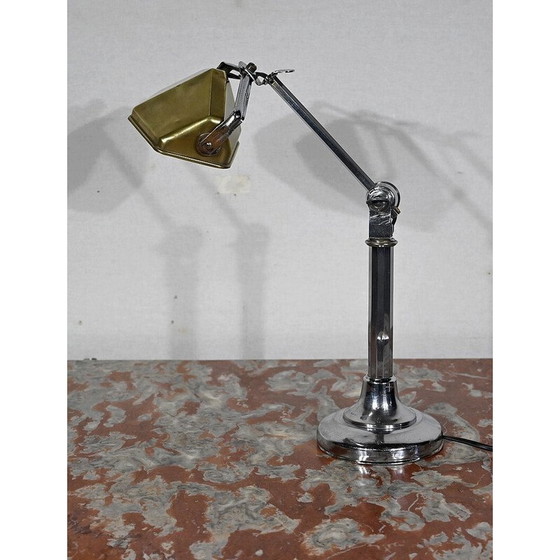 Image 1 of Lampe de bureau vintage avec abat-jour en métal doré, 1930
