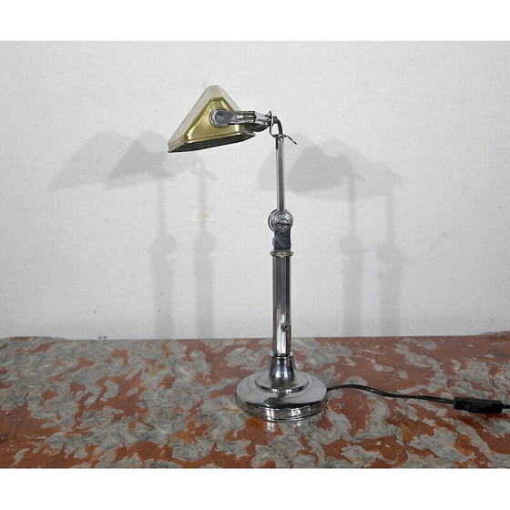 Image 1 of Lampe de bureau vintage avec abat-jour en métal doré, 1930