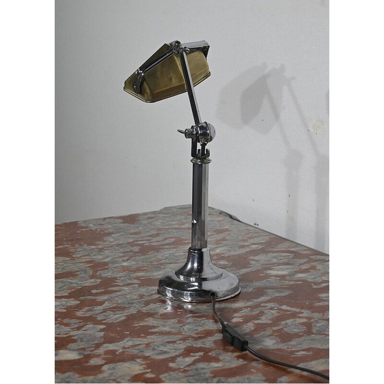Image 1 of Lampe de bureau vintage avec abat-jour en métal doré, 1930