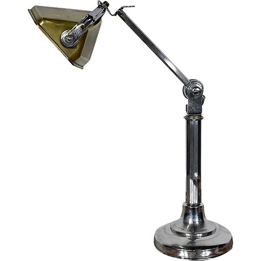 Lampe de bureau vintage avec abat-jour en métal doré, 1930