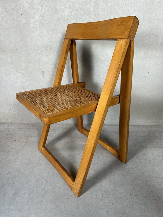 Image 1 of 4X chaises pliantes vintage en érable et rotin