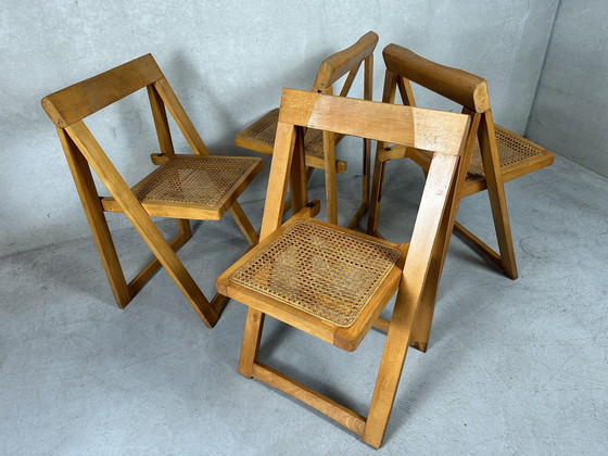 Image 1 of 4X chaises pliantes vintage en érable et rotin