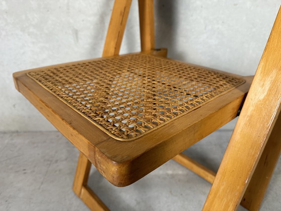 Image 1 of 4X chaises pliantes vintage en érable et rotin