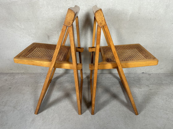 Image 1 of 4X chaises pliantes vintage en érable et rotin