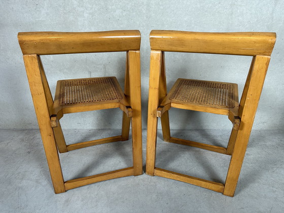 Image 1 of 4X chaises pliantes vintage en érable et rotin
