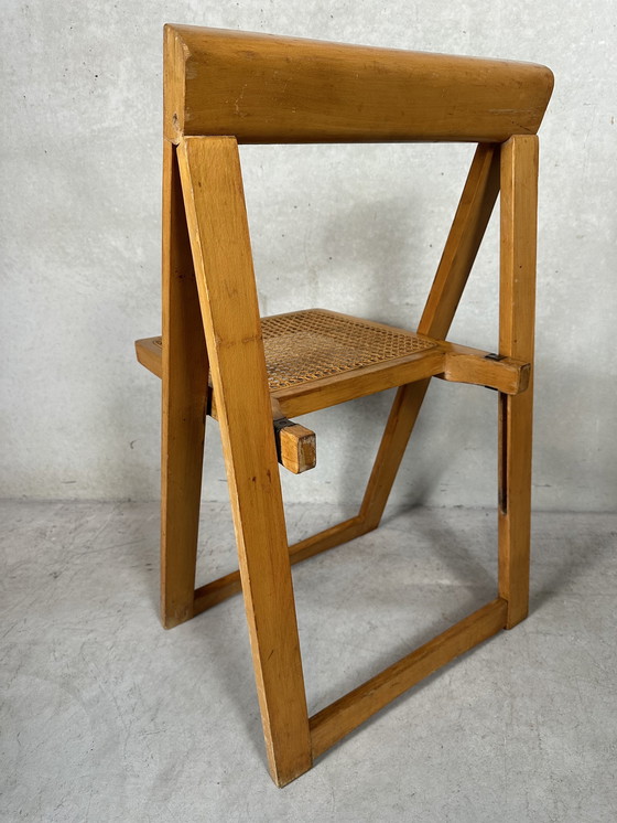 Image 1 of 4X chaises pliantes vintage en érable et rotin