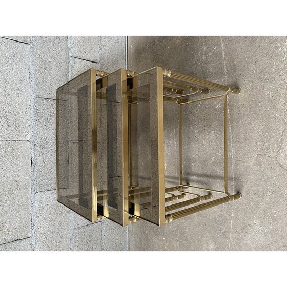 Image 1 of Tables gigognes vintage en laiton, Maison Jansen 1970