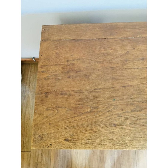 Image 1 of Bureau de comptable vintage en bois massif avec 3 tiroirs