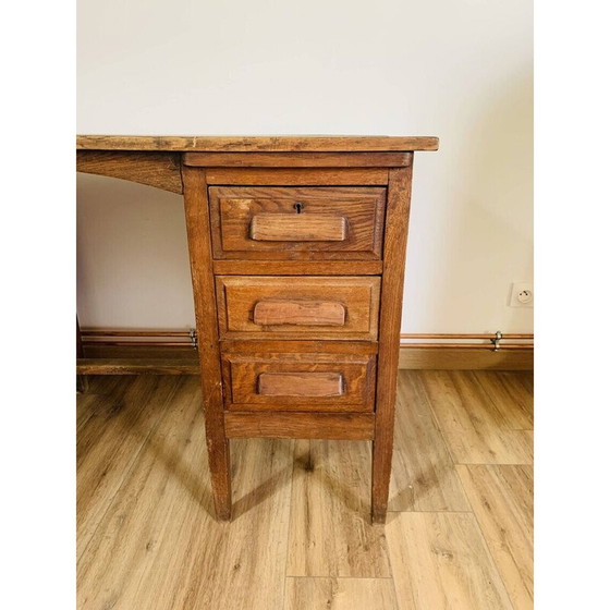 Image 1 of Bureau de comptable vintage en bois massif avec 3 tiroirs