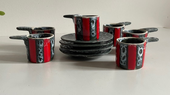 Image 1 of 6 Tasses Et Soucoupes Céramiques D'Art Luc Vallauris Vintage