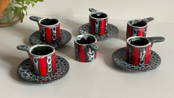 Image 1 of 6 Tasses Et Soucoupes Céramiques D'Art Luc Vallauris Vintage