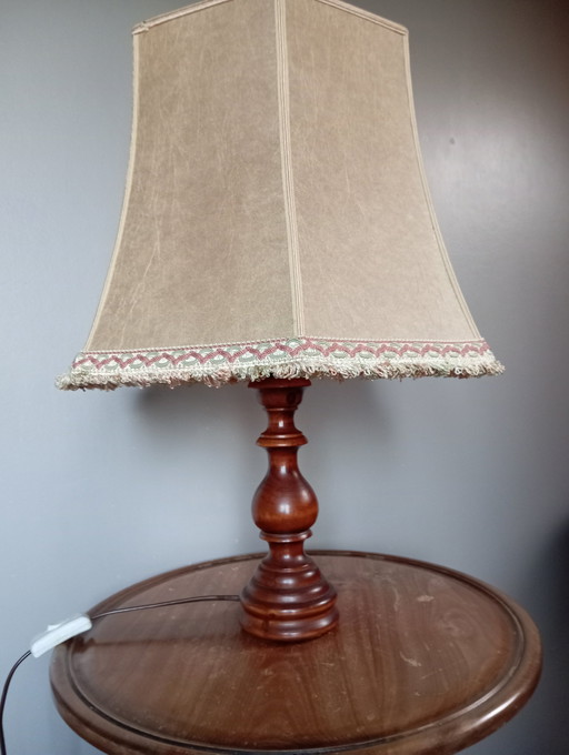 Lampe De Salon Rustique Chic Bois Tourné Abat Jour Pagode 