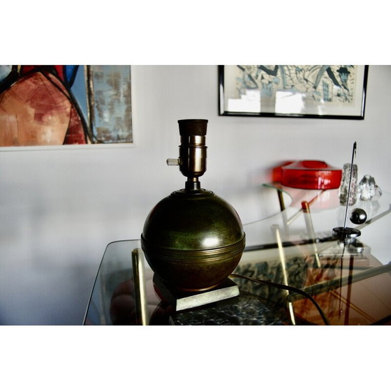 Image 1 of Lampe vintage en bronze patiné et cuir, Danemark 1930