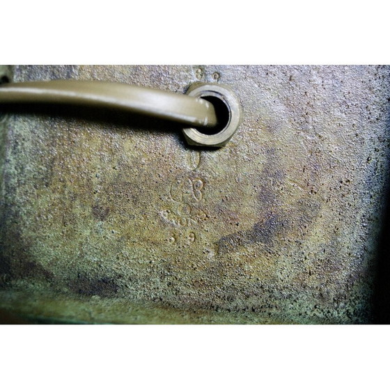 Image 1 of Lampe vintage en bronze patiné et cuir, Danemark 1930