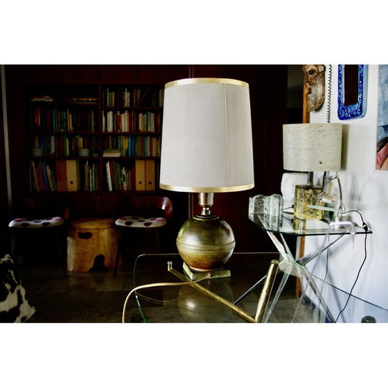 Image 1 of Lampe vintage en bronze patiné et cuir, Danemark 1930