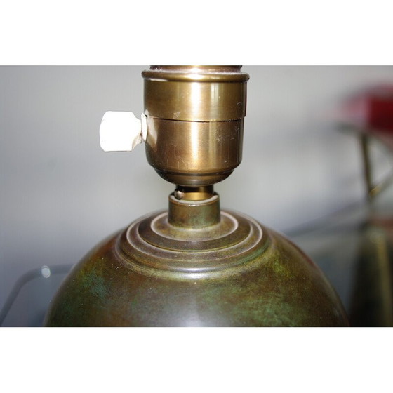 Image 1 of Lampe vintage en bronze patiné et cuir, Danemark 1930