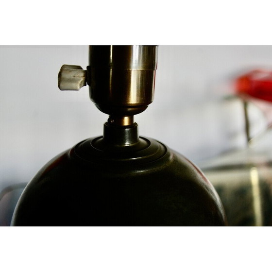 Image 1 of Lampe vintage en bronze patiné et cuir, Danemark 1930