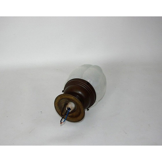 Image 1 of Lampe suspendue vintage en laiton et verre, 1920