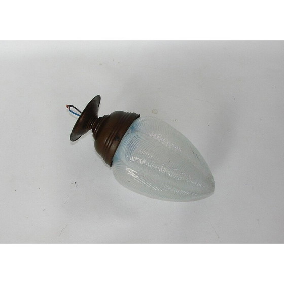 Image 1 of Lampe suspendue vintage en laiton et verre, 1920