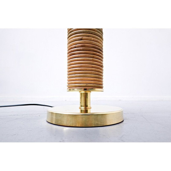 Image 1 of Paire de lampes de table vintage en laiton et bambou, Italie