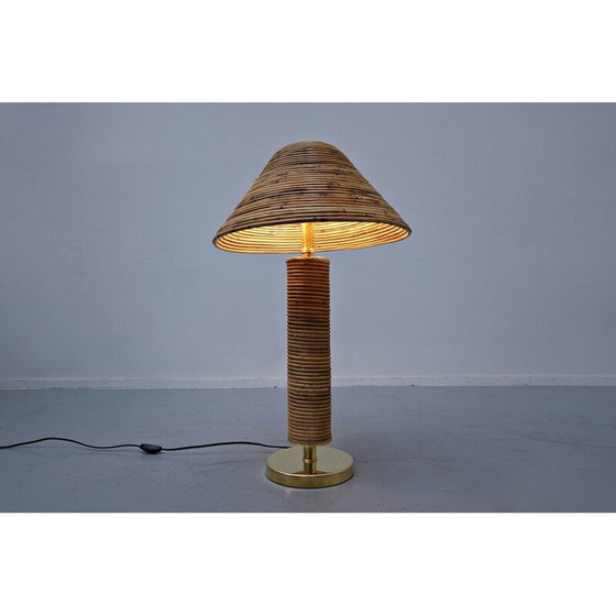 Image 1 of Paire de lampes de table vintage en laiton et bambou, Italie