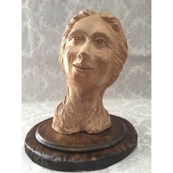 Image 1 of Sculpture vintage en argile "Buste de femme", années 1950