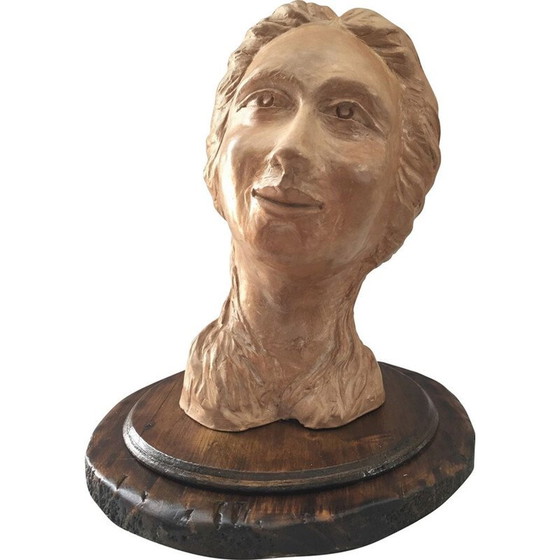 Image 1 of Sculpture vintage en argile "Buste de femme", années 1950