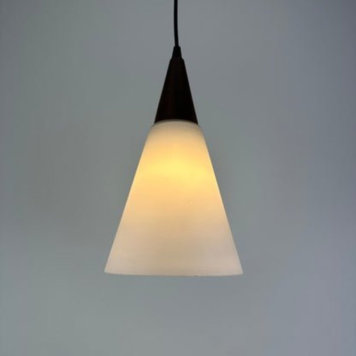 Lampe suspendue Philips - Verre dépoli et bois - 1950