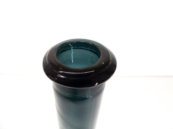 Image 1 of Vase Bouteille En Verre Soufflé Bleu 1960