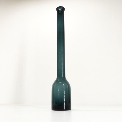 Vase Bouteille En Verre Soufflé Bleu 1960