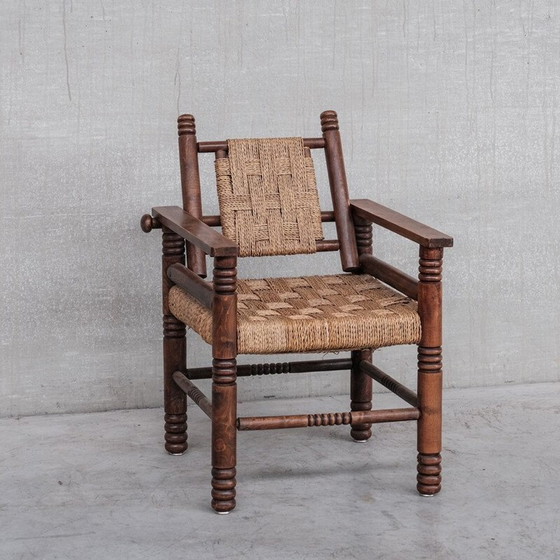 Image 1 of Fauteuil Art Déco français en corde et bois de chêne par Charles Dudouyt, 1940s