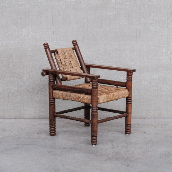Image 1 of Fauteuil Art Déco français en corde et bois de chêne par Charles Dudouyt, 1940s