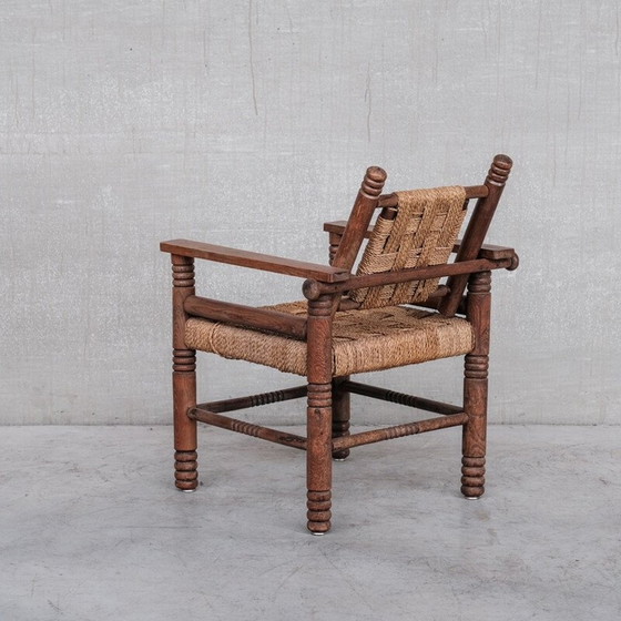 Image 1 of Fauteuil Art Déco français en corde et bois de chêne par Charles Dudouyt, 1940s