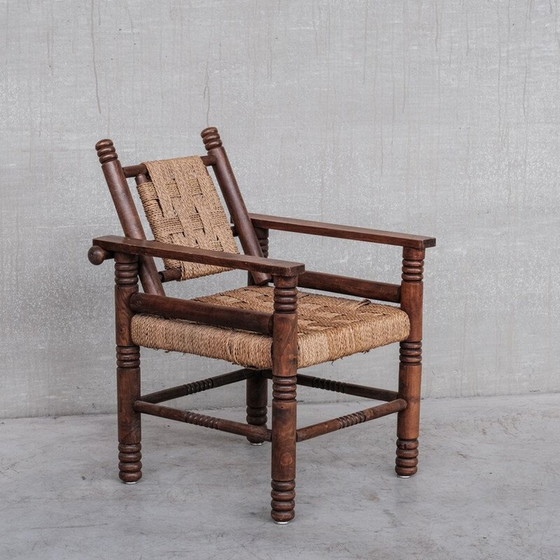 Image 1 of Fauteuil Art Déco français en corde et bois de chêne par Charles Dudouyt, 1940s