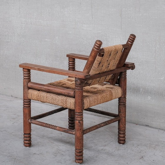 Image 1 of Fauteuil Art Déco français en corde et bois de chêne par Charles Dudouyt, 1940s