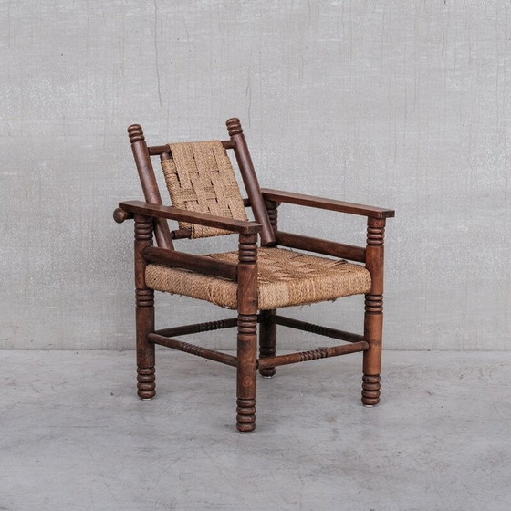 Image 1 of Fauteuil Art Déco français en corde et bois de chêne par Charles Dudouyt, 1940s