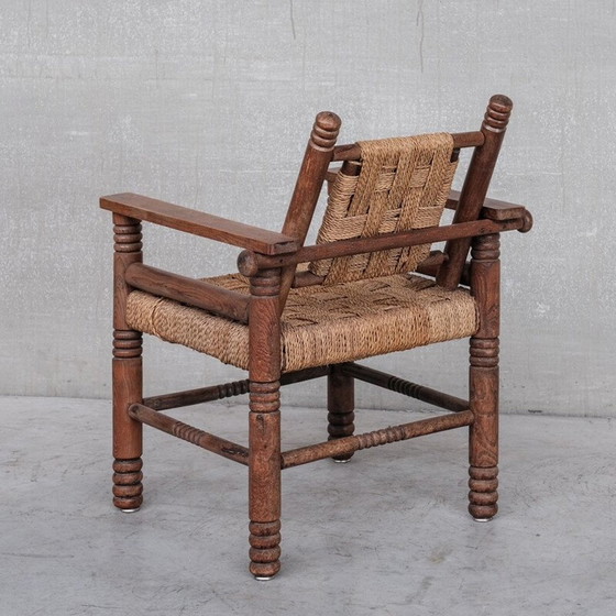 Image 1 of Fauteuil Art Déco français en corde et bois de chêne par Charles Dudouyt, 1940s