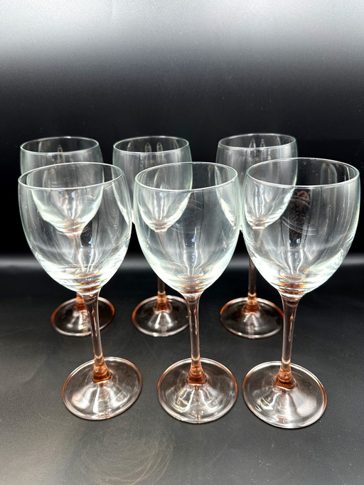 6 x verres à vin Luminarc avec pied rose
