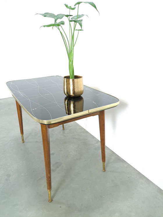 Image 1 of Table extensible et réglable en hauteur avec plateau en verre