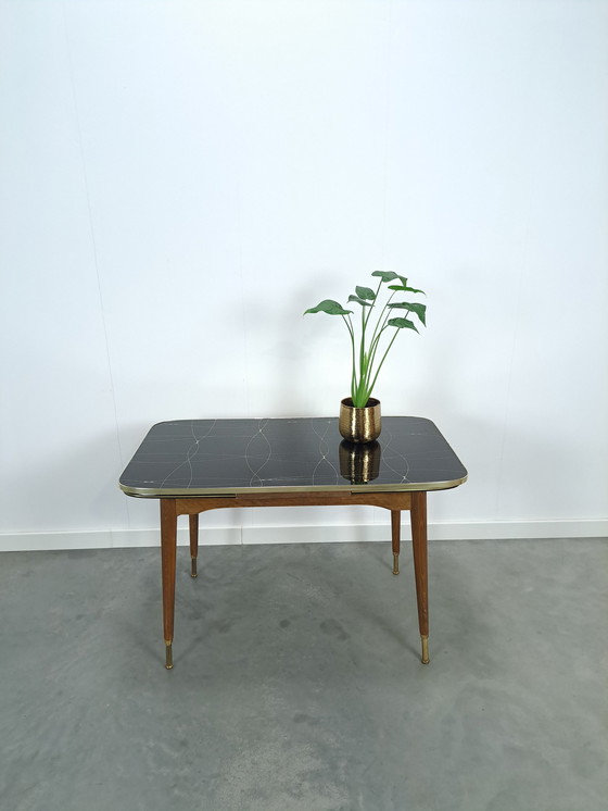 Image 1 of Table extensible et réglable en hauteur avec plateau en verre