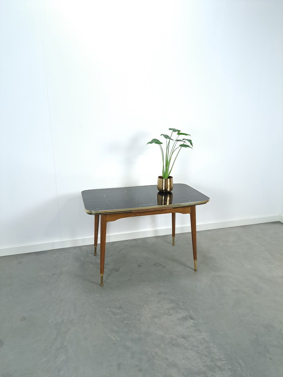 Image 1 of Table extensible et réglable en hauteur avec plateau en verre