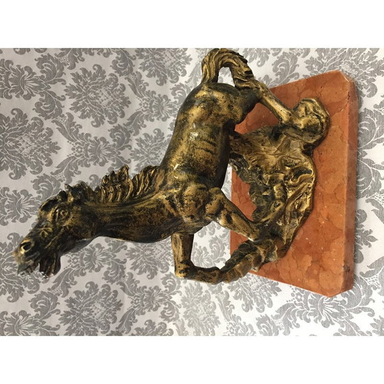 Image 1 of Statue vintage de sculpture de cheval en oxolyte et marbre, 1970