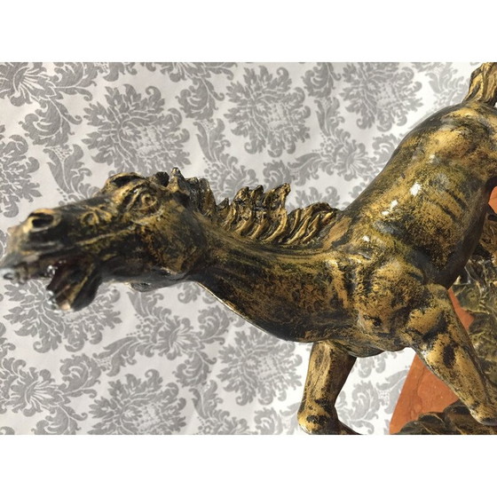Image 1 of Statue vintage de sculpture de cheval en oxolyte et marbre, 1970