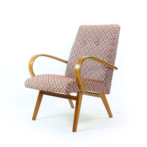Fauteuil vintage avec accoudoirs en bois lisse par Ton, Tchèque 1960