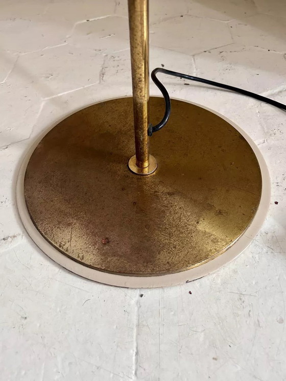 Image 1 of Lampadaire Vintage, Laiton Massif Et Métal Laqué Crème, Italie 1970