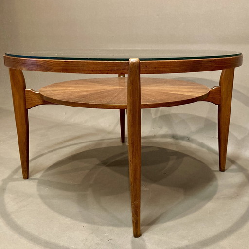 Table Basse Verre Et Teck Design Scandinave 1950.