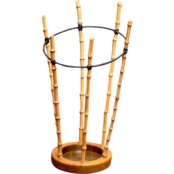 Image 1 of Porte-parapluies vintage en fer et bois de bambou, Allemagne 1950