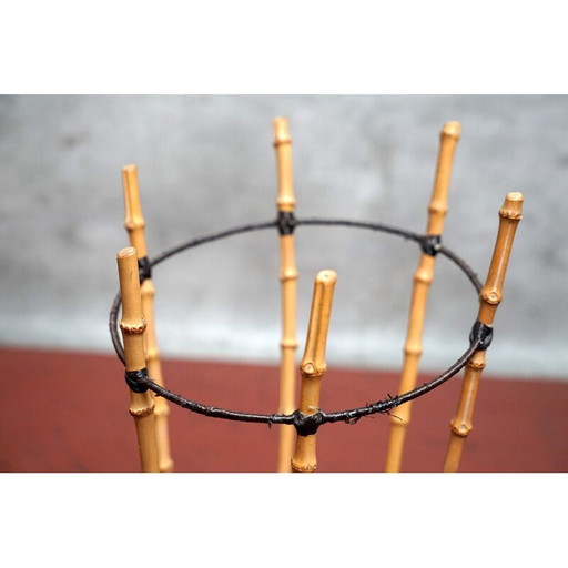 Porte-parapluies vintage en fer et bois de bambou, Allemagne 1950